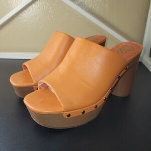 Vince Camuto VC-Haydon Orange Leather Platform Mule Sandals Heels 7.5 Retro